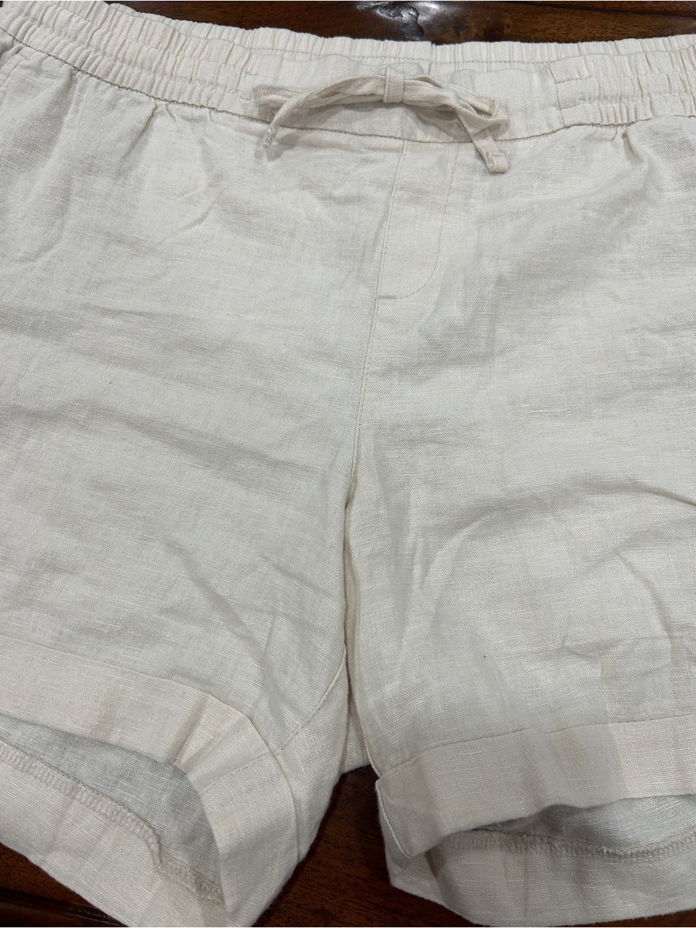 GAP Women's Cream Drawstring Linen-Blend Shorts - Picture 2 of 5